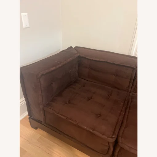 Pottery Barn Dark Brown Suede Cushy Sofa - 1500 1500 frame 0 1111