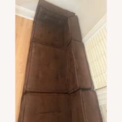 Pottery Barn Dark Brown Suede Cushy Sofa - 1500 1500 frame 0 1116