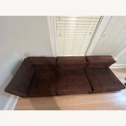 Pottery Barn Dark Brown Suede Cushy Sofa - 1500 1500 frame 0 1118