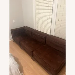 Pottery Barn Dark Brown Suede Cushy Sofa - 1500 1500 frame 0 1120