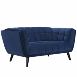 Other Modern Loveseat In Navy Velvet Polyester Finish