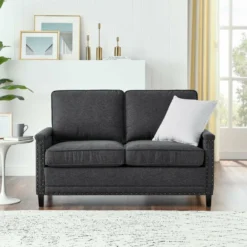 Other Loveseat In Charcoal Fabric W/Nailhead Trim Finish