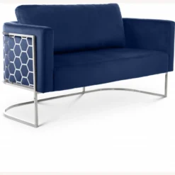 Other Loveseat In Navy Velvet With Chrome Iron Metal Frame - 1500 1500 frame 0 1268