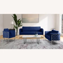 Other Loveseat In Navy Velvet With Chrome Iron Metal Frame - 1500 1500 frame 0 1270