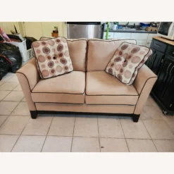 Bob's Discount Tan Love Seat With Pillows - 1500 1500 frame 0 1388