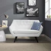 Other Loveseat In White Fabric W/ Black Wood Legs