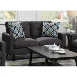 Other Mid Century Style Loveseat In Dark Grey Fabric