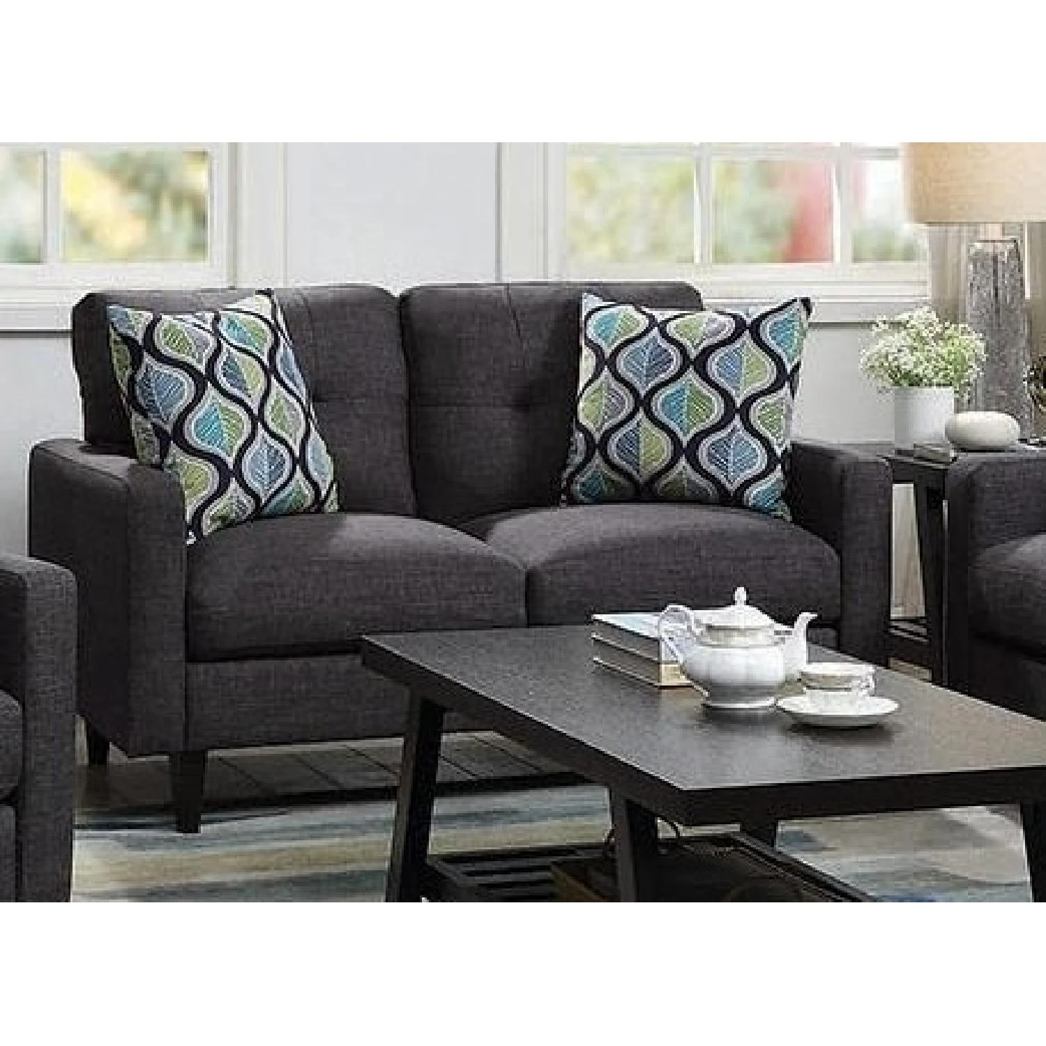 Other Mid Century Style Loveseat In Dark Grey Fabric 1 Other Mid Century Style Loveseat In Dark Grey Fabric