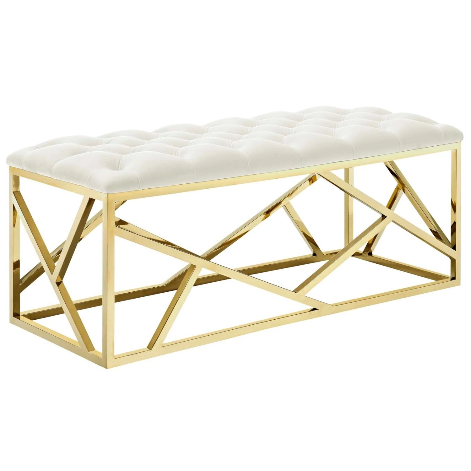 Other Bench In Tufted Ivory Velvet Polyester Fabric 2 Other Bench In Tufted Ivory Velvet Polyester Fabric - Image 2