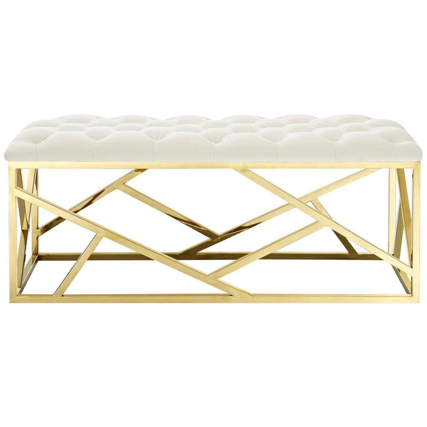 Other Bench In Tufted Ivory Velvet Polyester Fabric 8 Other Bench In Tufted Ivory Velvet Polyester Fabric - Image 8