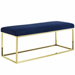Other Bench In Navy Fabric W/ Gold Steel Base