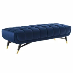 Other 60" Bench In Midnight Blue Velvet W/ Black Legs