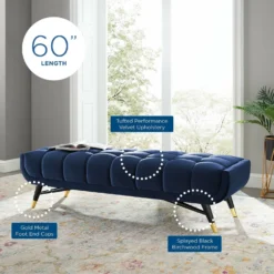 Other 60" Bench In Midnight Blue Velvet W/ Black Legs - 1500 1500 frame 0 1728