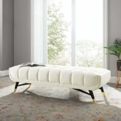 Other 60" Bench In Ivory Velvet With Black Legs Finish