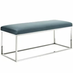 Other Bench In Sea Blue Velvet & Silver Steel Base - 1500 1500 frame 0 1810