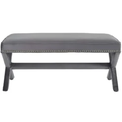 Other Bench In Gray Velvet With X-Base Frame Finish