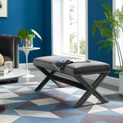 Other Bench In Gray Velvet With X-Base Frame Finish - 1500 1500 frame 0 1824