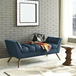 Other Bench In Azure Tufted Fabric W/ Tapered Wood Legs