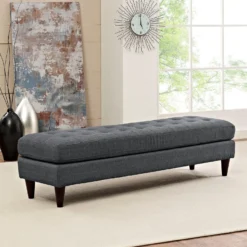 Other Large Bench In Gray Fabric With Black Stained Legs