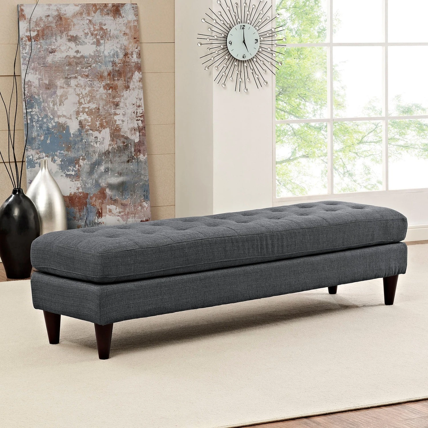 Other Large Bench In Gray Fabric With Black Stained Legs 1 Other Large Bench In Gray Fabric With Black Stained Legs