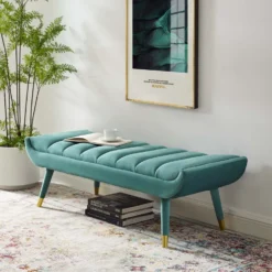 Other Modern Accent Bench In Channel Tufted Teal Velvet - 1500 1500 frame 0 1955