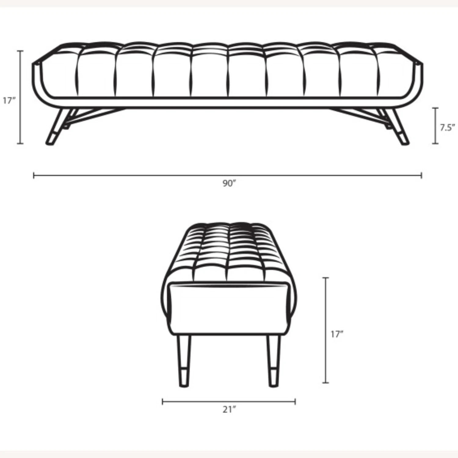 Other Bench In Ivory Velvet Fabric W/ Black Legs 1 Other Bench In Ivory Velvet Fabric W/ Black Legs