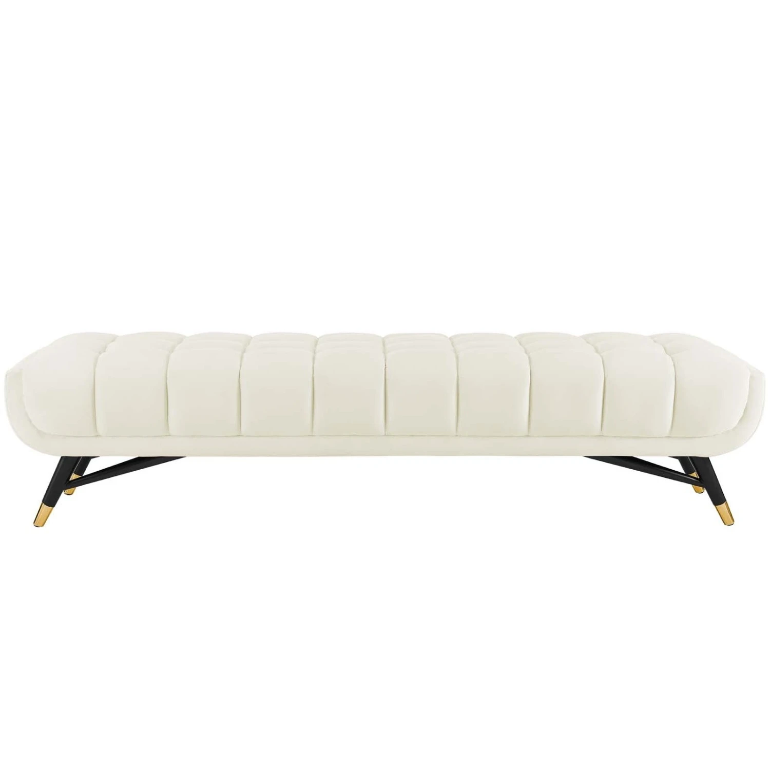 Other Bench In Ivory Velvet Fabric W/ Black Legs 4 Other Bench In Ivory Velvet Fabric W/ Black Legs - Image 4