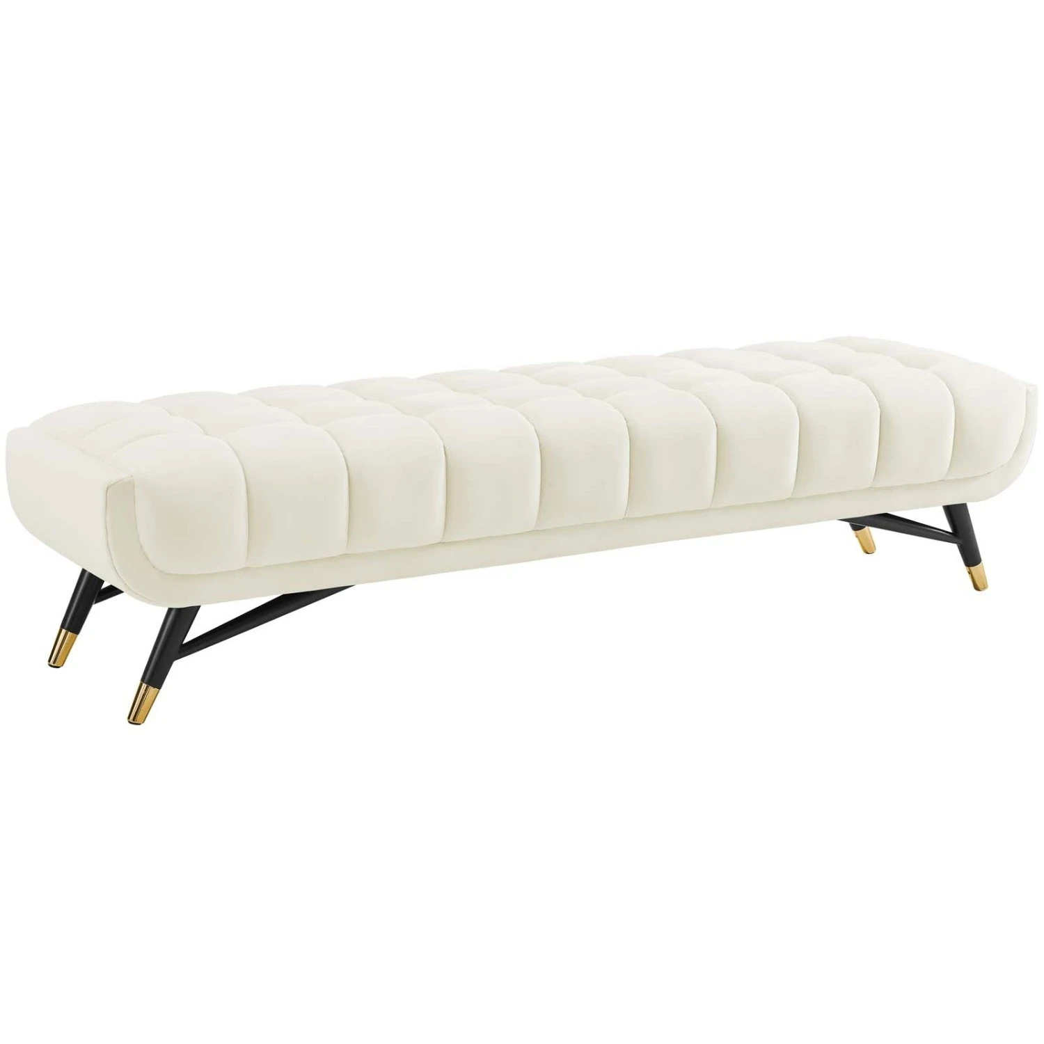Other Bench In Ivory Velvet Fabric W/ Black Legs 7 Other Bench In Ivory Velvet Fabric W/ Black Legs - Image 7
