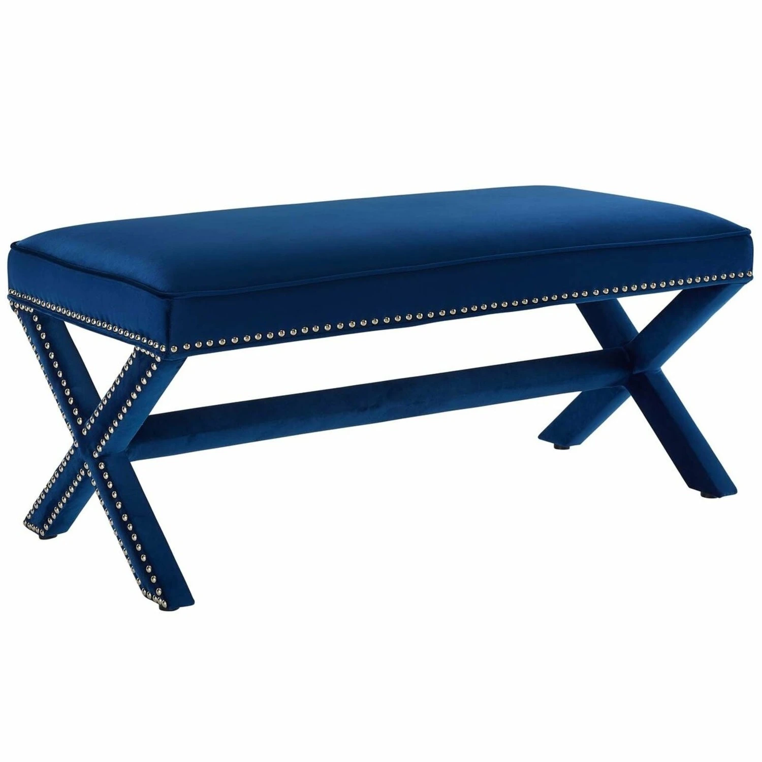 Other Bench In Navy Velvet W/ X-Base Frame 2 Other Bench In Navy Velvet W/ X-Base Frame - Image 2