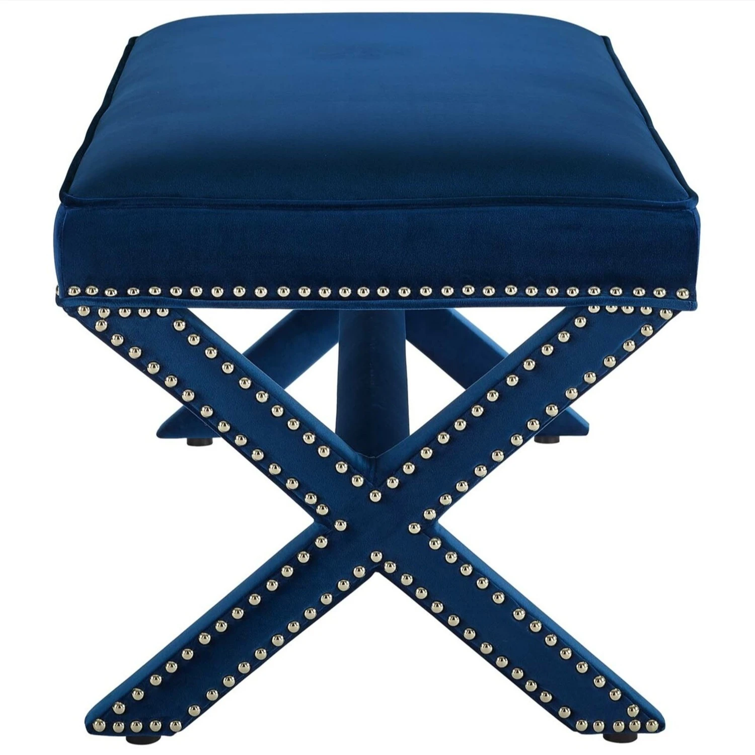 Other Bench In Navy Velvet W/ X-Base Frame 4 Other Bench In Navy Velvet W/ X-Base Frame - Image 4