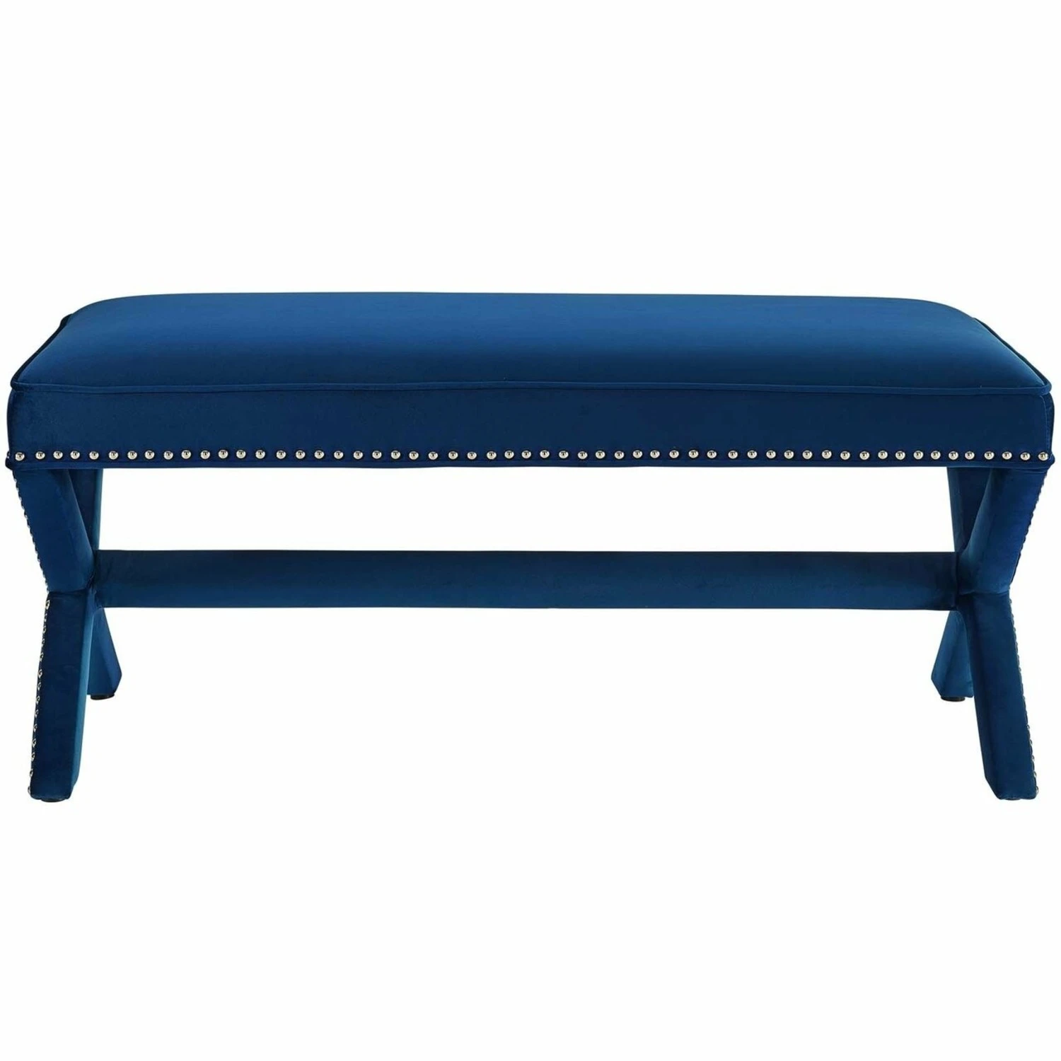 Other Bench In Navy Velvet W/ X-Base Frame 5 Other Bench In Navy Velvet W/ X-Base Frame - Image 5