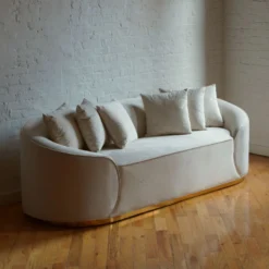 Other Modern Round Sofa In Ivory Velvet