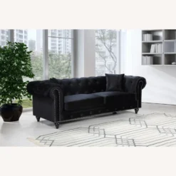 Other Sofa In Black Linen Upholstery W/ Wood Frame
