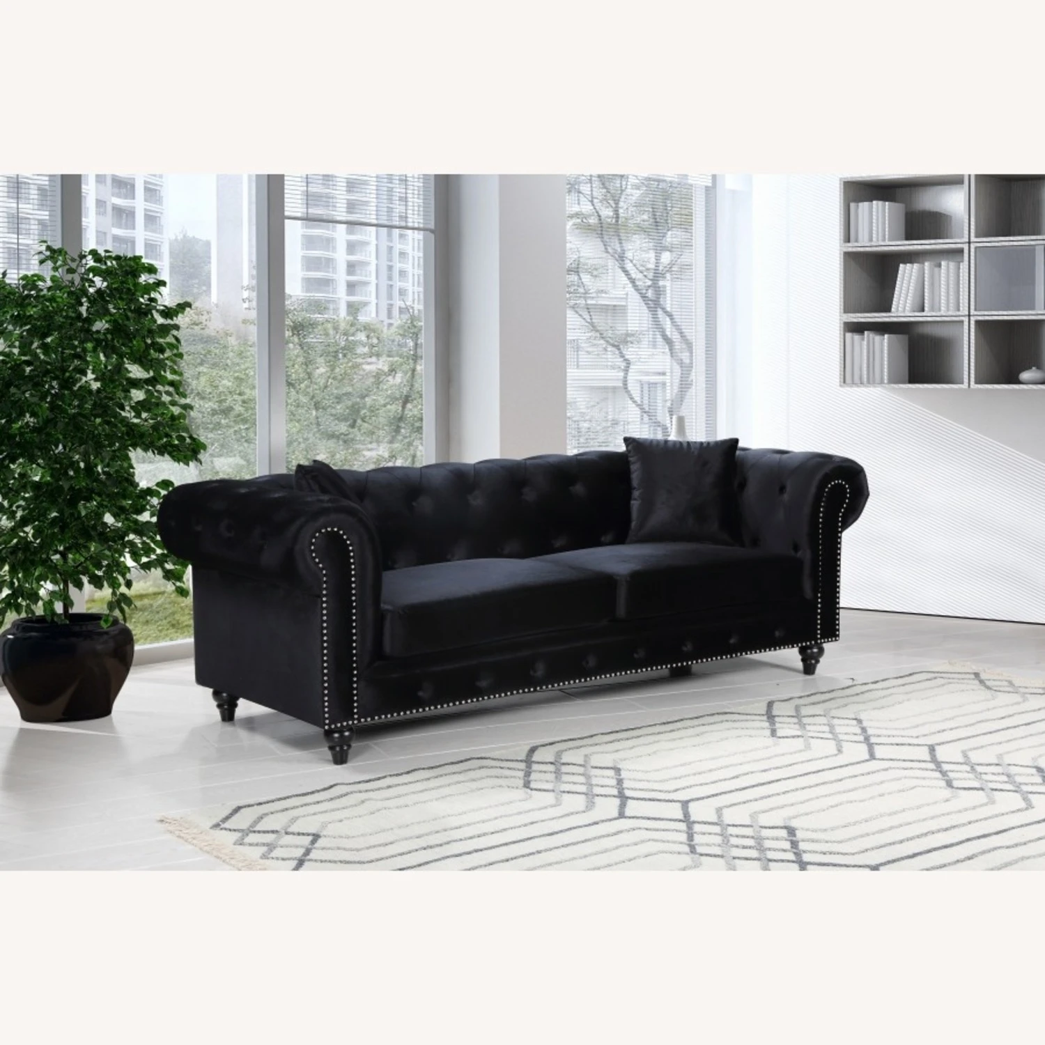 Other Sofa In Black Linen Upholstery W/ Wood Frame 1 Other Sofa In Black Linen Upholstery W/ Wood Frame