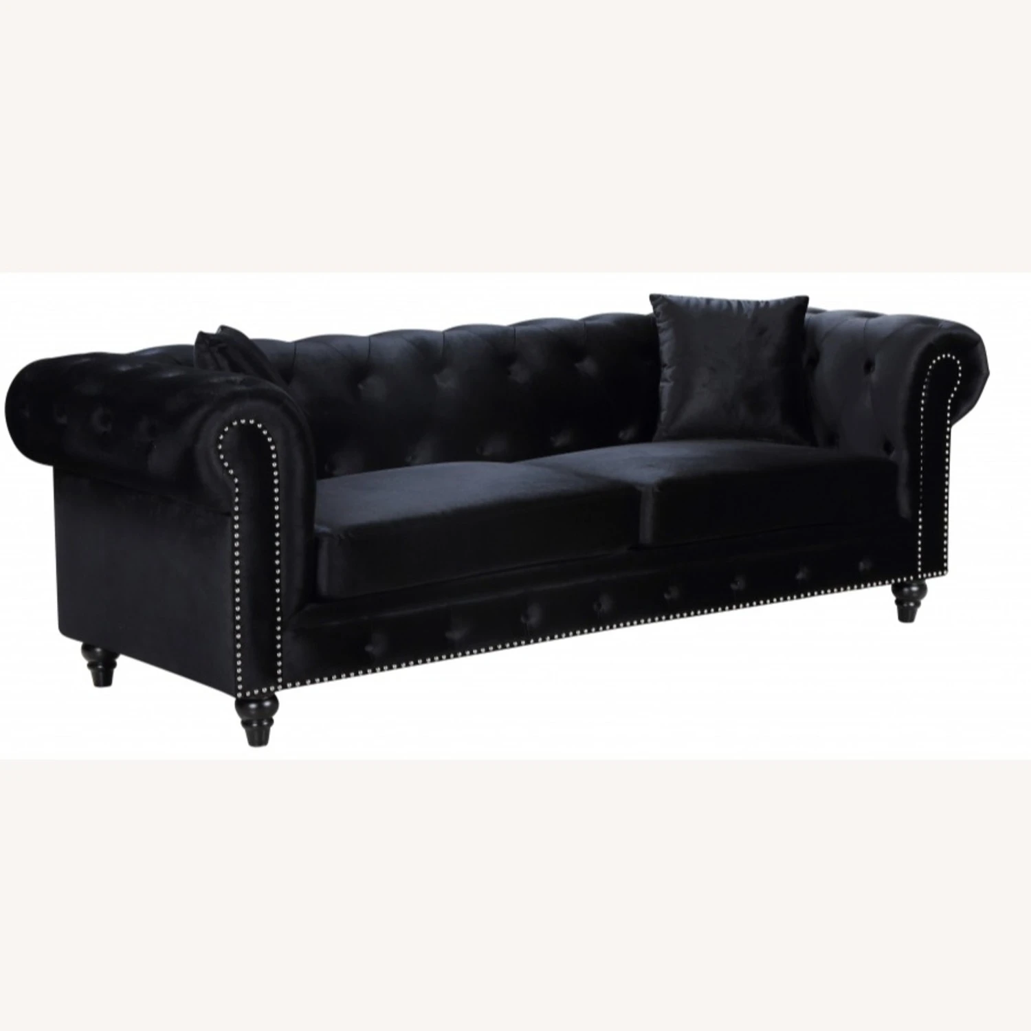 Other Sofa In Black Linen Upholstery W/ Wood Frame 2 Other Sofa In Black Linen Upholstery W/ Wood Frame - Image 2