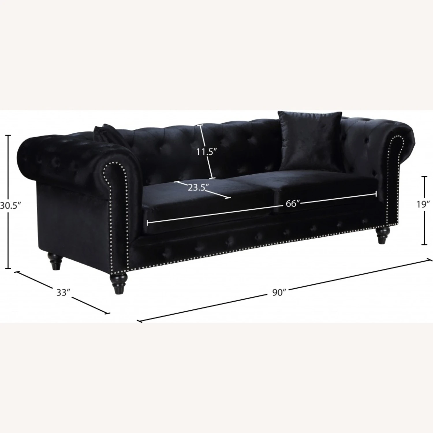 Other Sofa In Black Linen Upholstery W/ Wood Frame 3 Other Sofa In Black Linen Upholstery W/ Wood Frame - Image 3