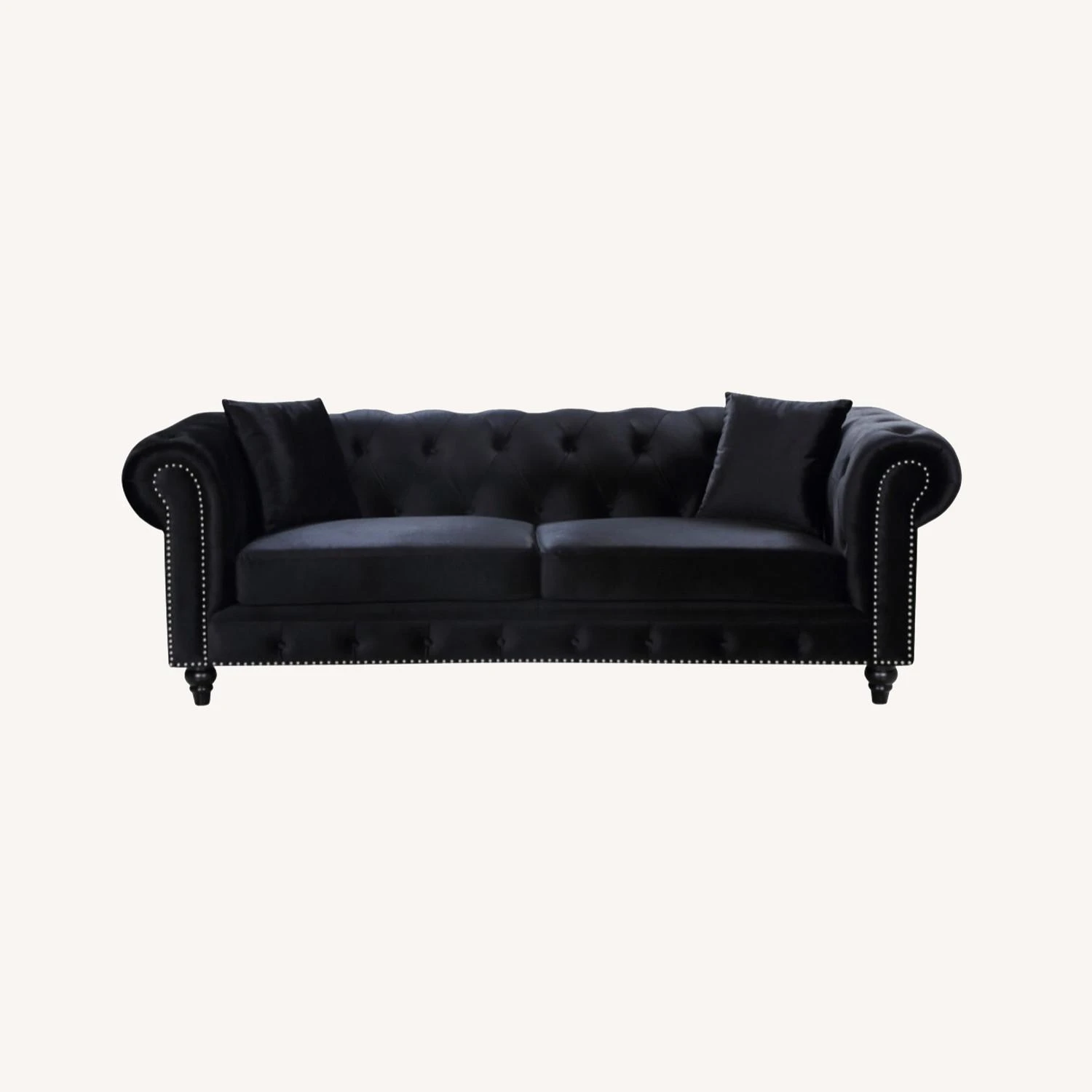 Other Sofa In Black Linen Upholstery W/ Wood Frame 5 Other Sofa In Black Linen Upholstery W/ Wood Frame - Image 5