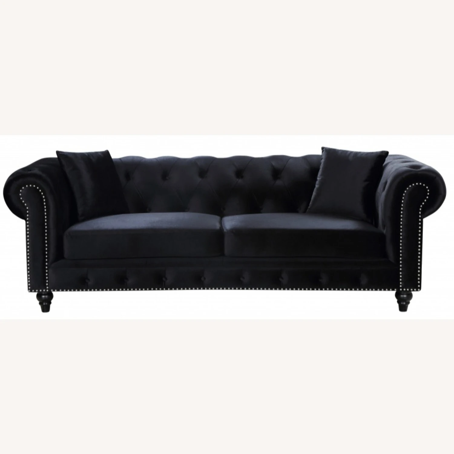 Other Sofa In Black Linen Upholstery W/ Wood Frame 6 Other Sofa In Black Linen Upholstery W/ Wood Frame - Image 6