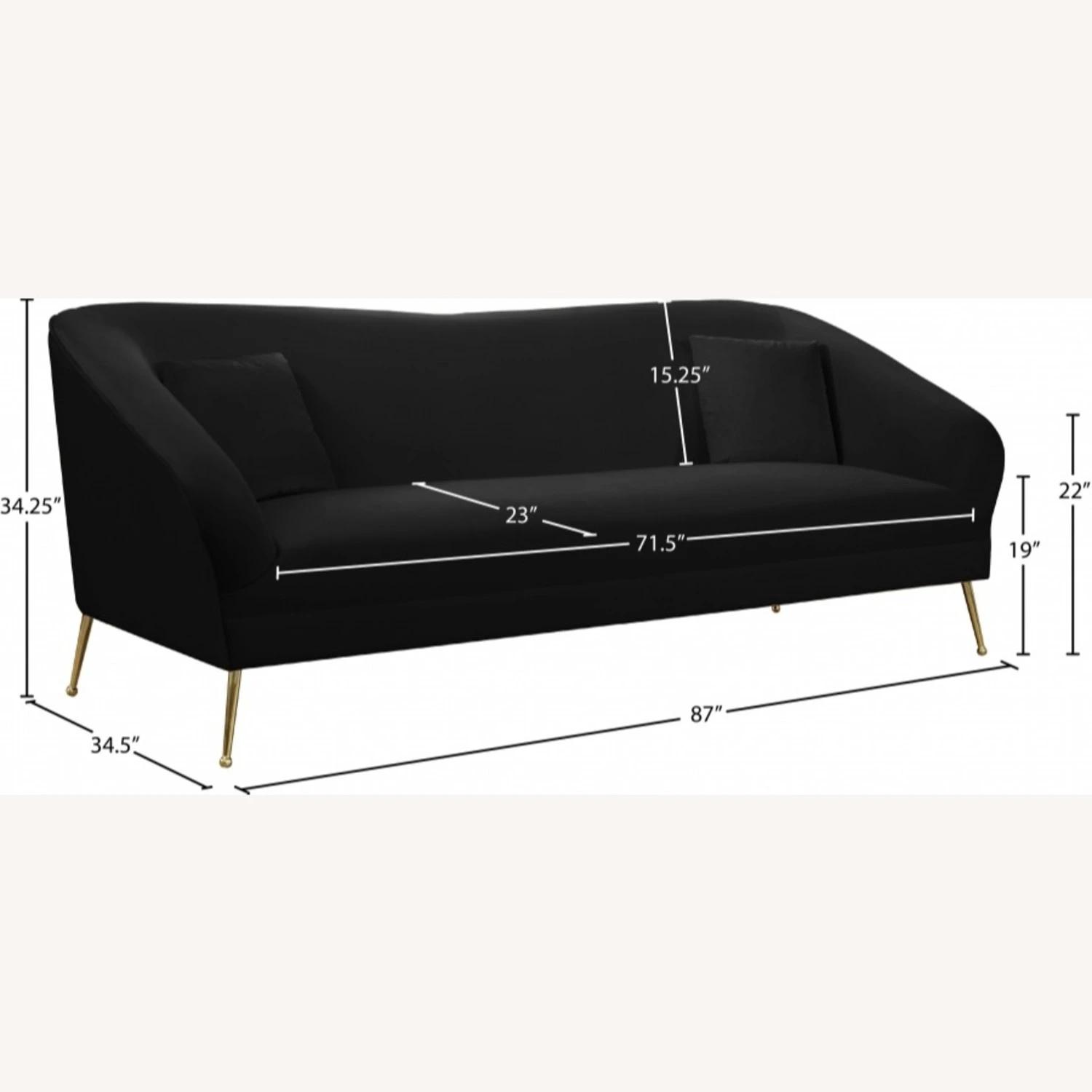 Other Sofa In Black Velvet W/ Curved Arms & Back 8 Other Sofa In Black Velvet W/ Curved Arms & Back - Image 8