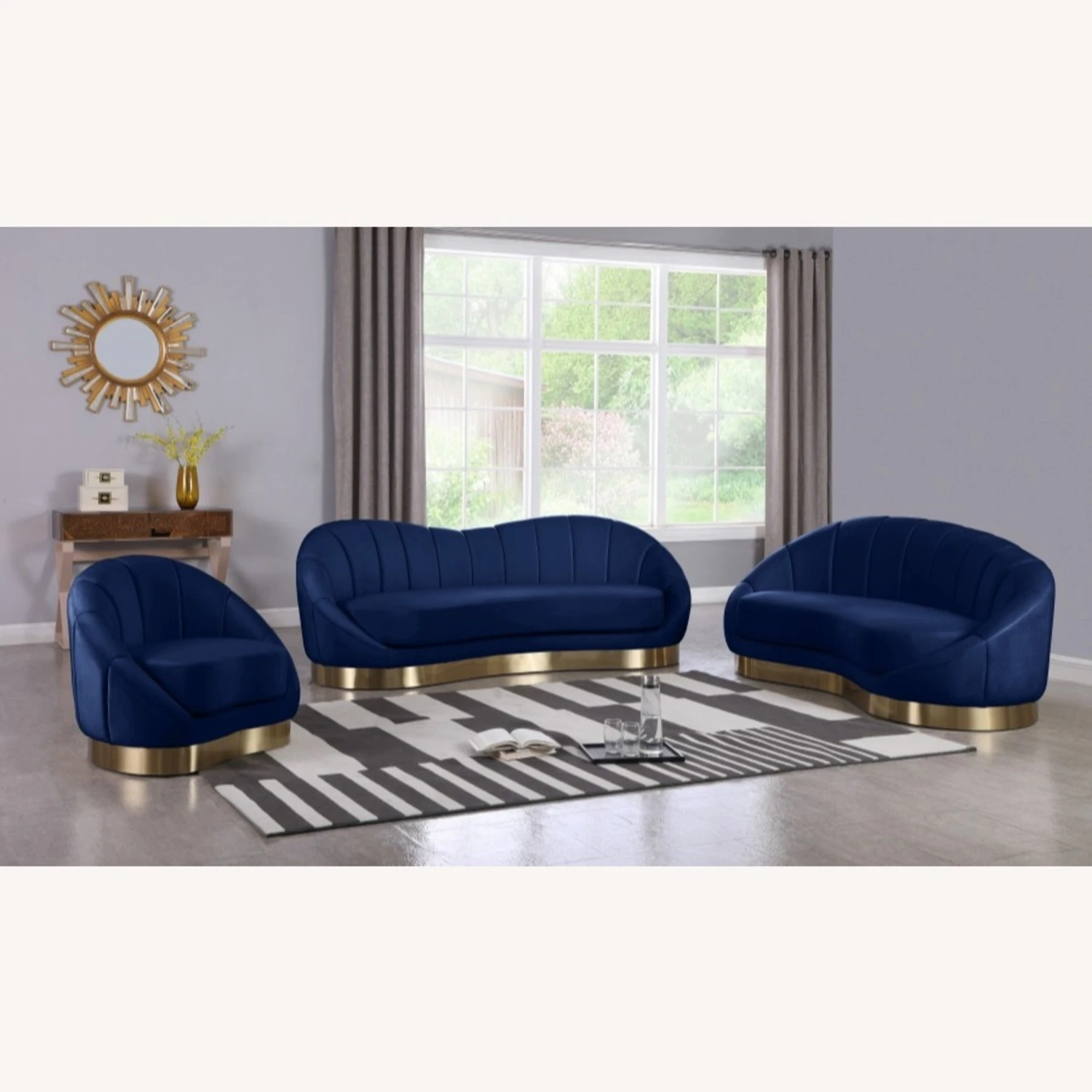 Other Sofa In Shell-Shaped Navy Velvet Finish 2 Other Sofa In Shell-Shaped Navy Velvet Finish - Image 2