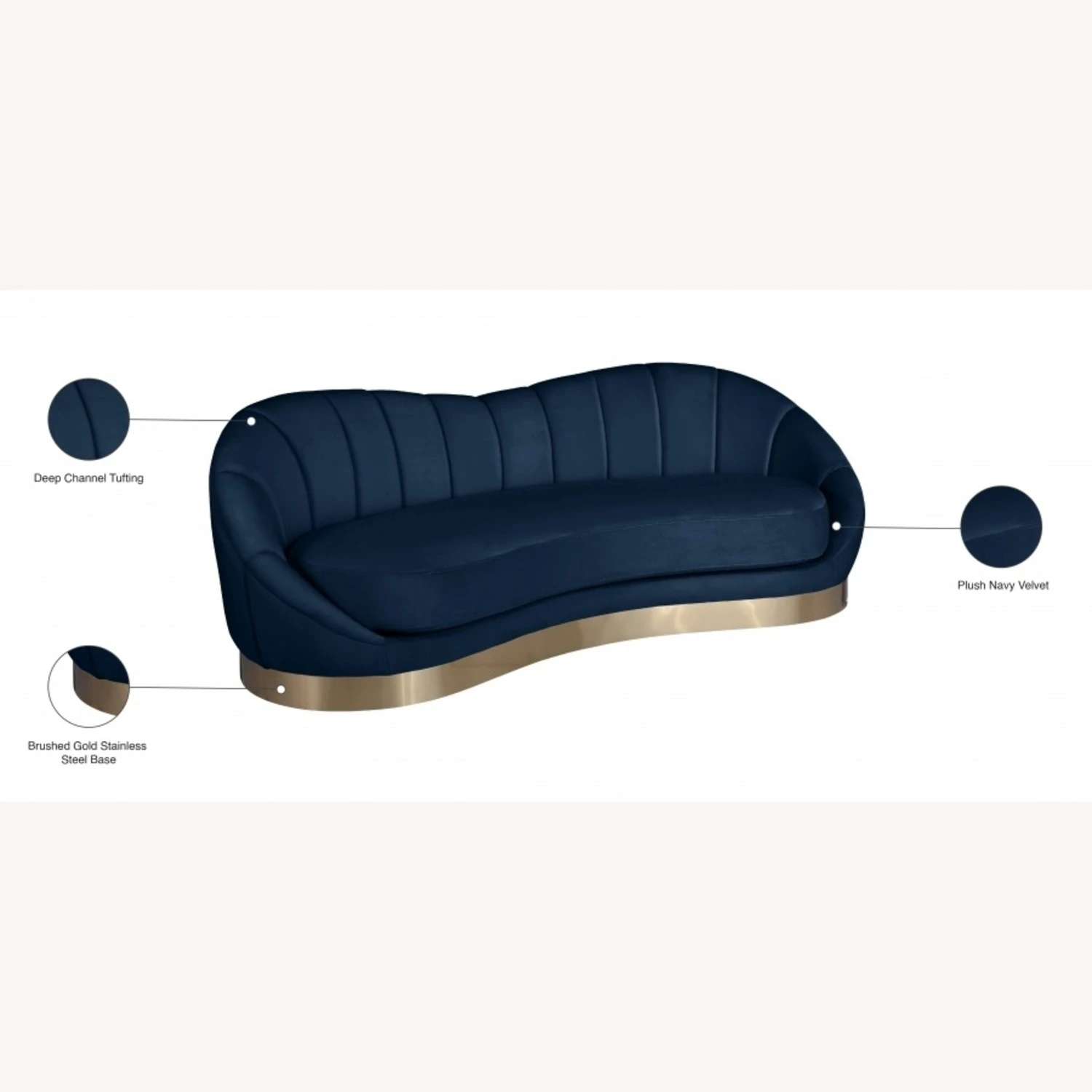 Other Sofa In Shell-Shaped Navy Velvet Finish 3 Other Sofa In Shell-Shaped Navy Velvet Finish - Image 3