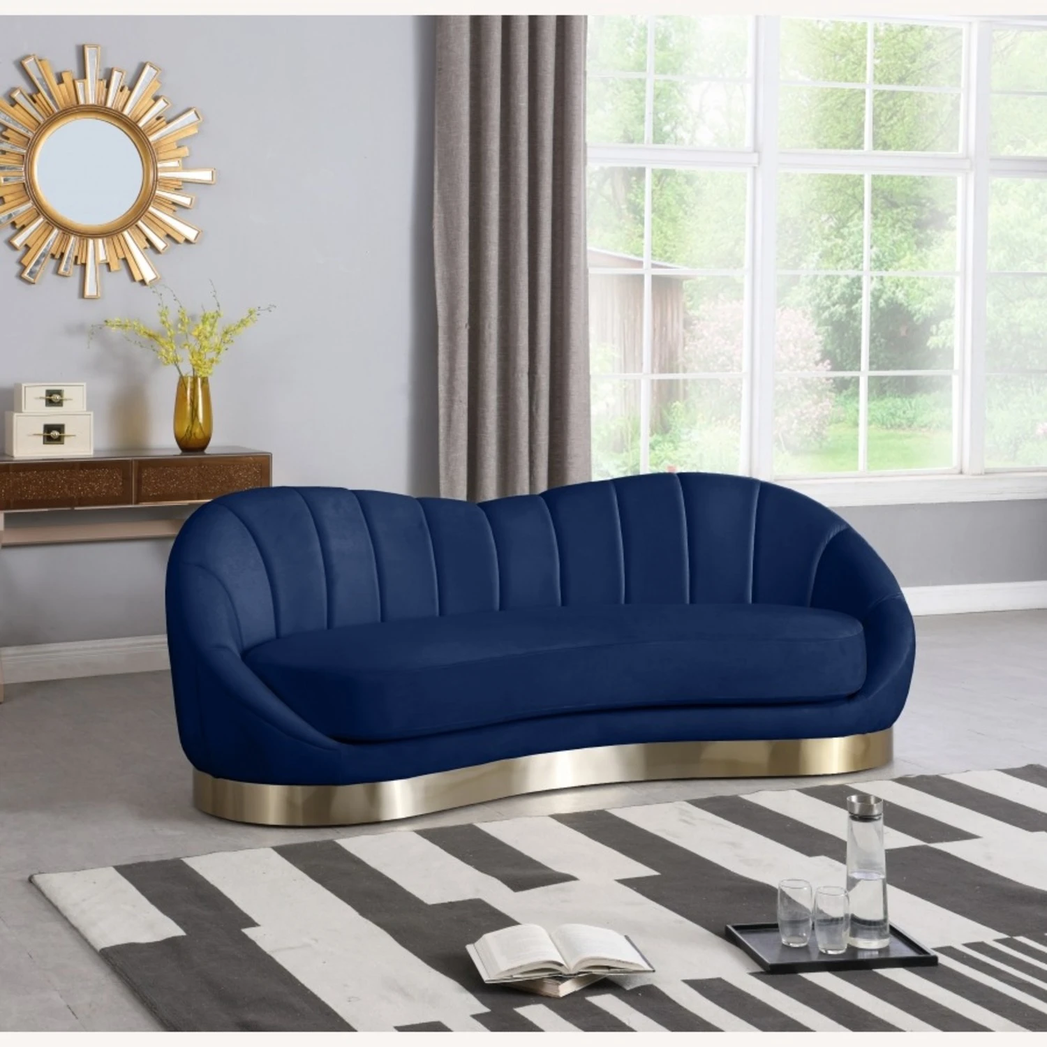 Other Sofa In Shell-Shaped Navy Velvet Finish 4 Other Sofa In Shell-Shaped Navy Velvet Finish - Image 4
