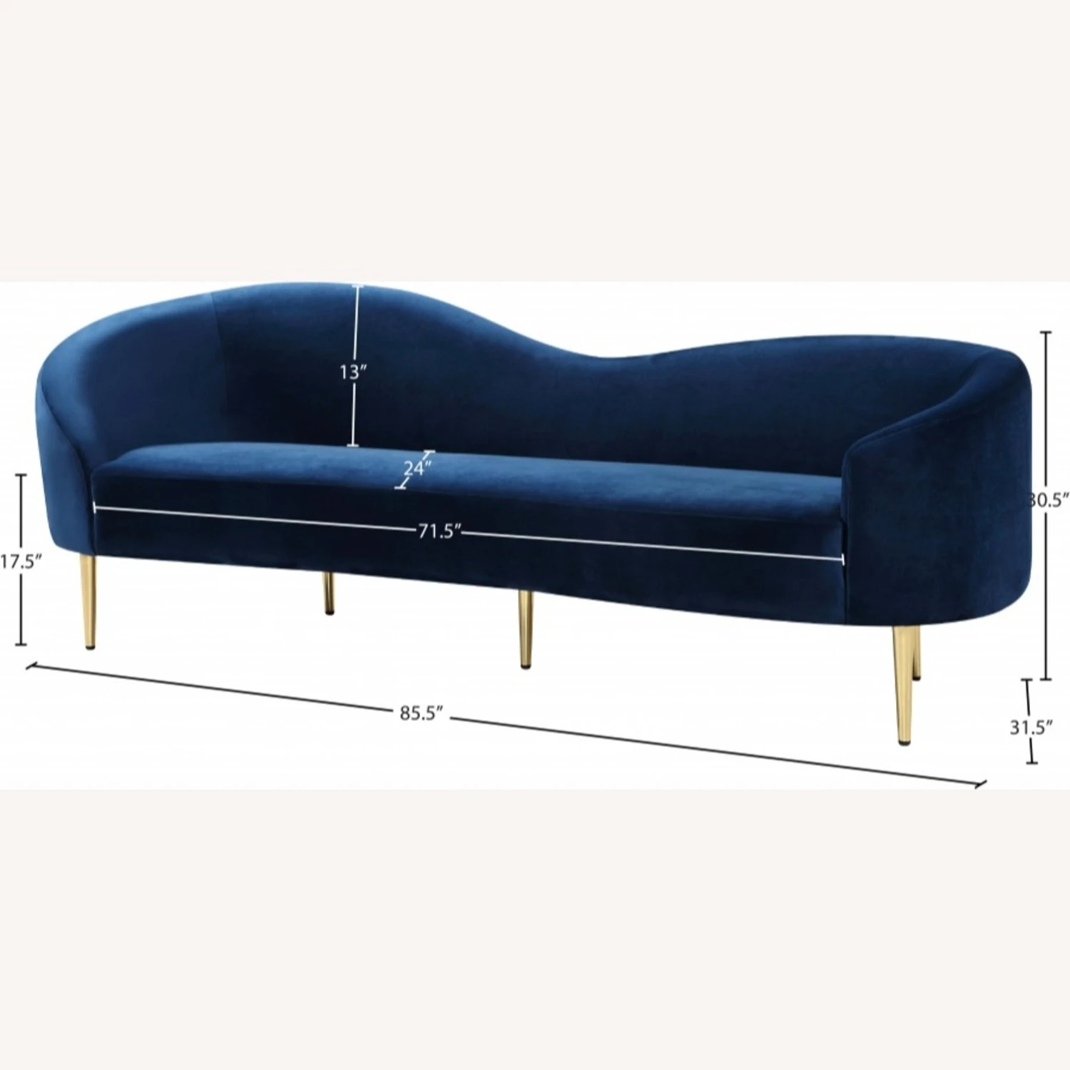 Other Contemporary Sofa In Navy Velvet W/ Curved Design 5 Other Contemporary Sofa In Navy Velvet W/ Curved Design - Image 5