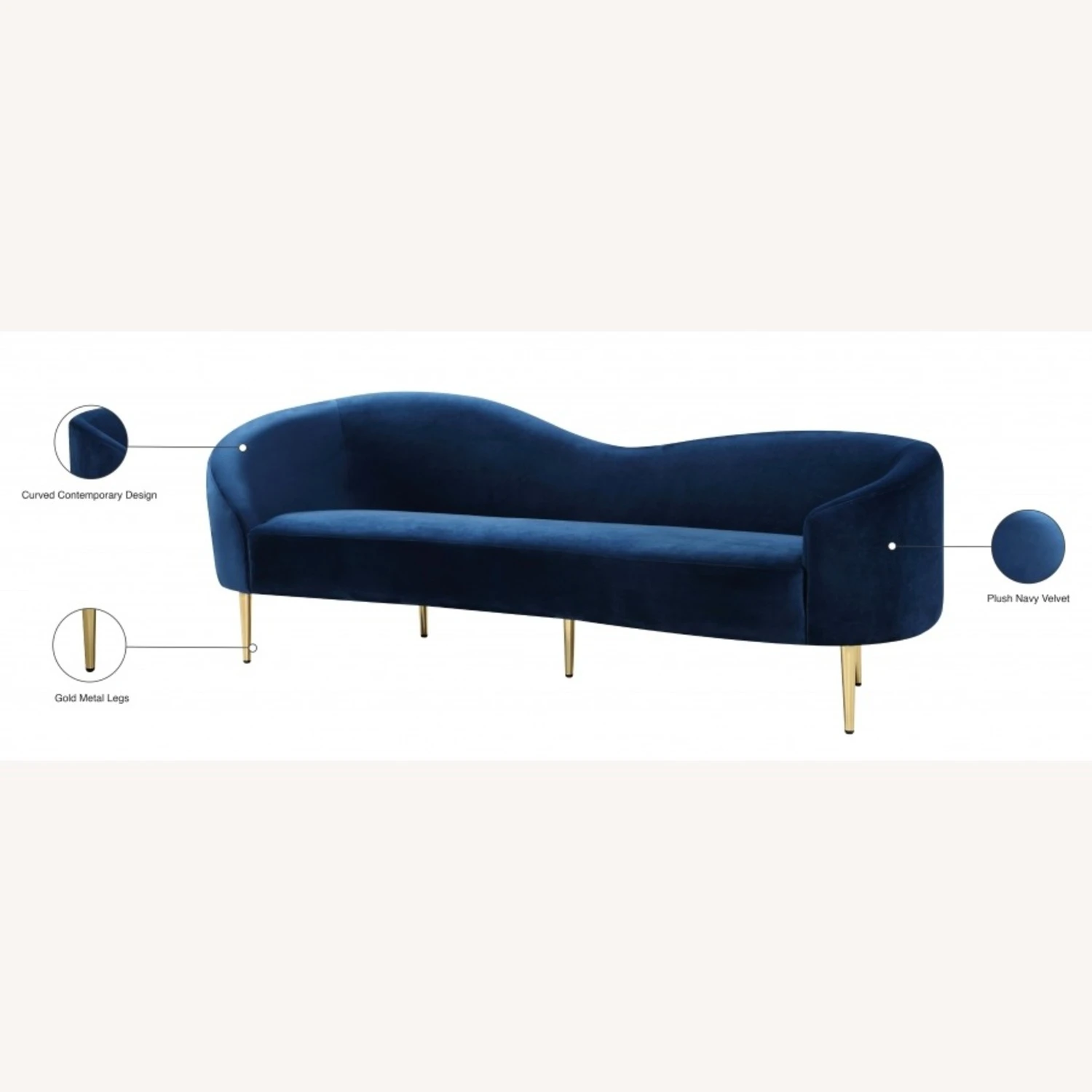 Other Contemporary Sofa In Navy Velvet W/ Curved Design 8 Other Contemporary Sofa In Navy Velvet W/ Curved Design - Image 8
