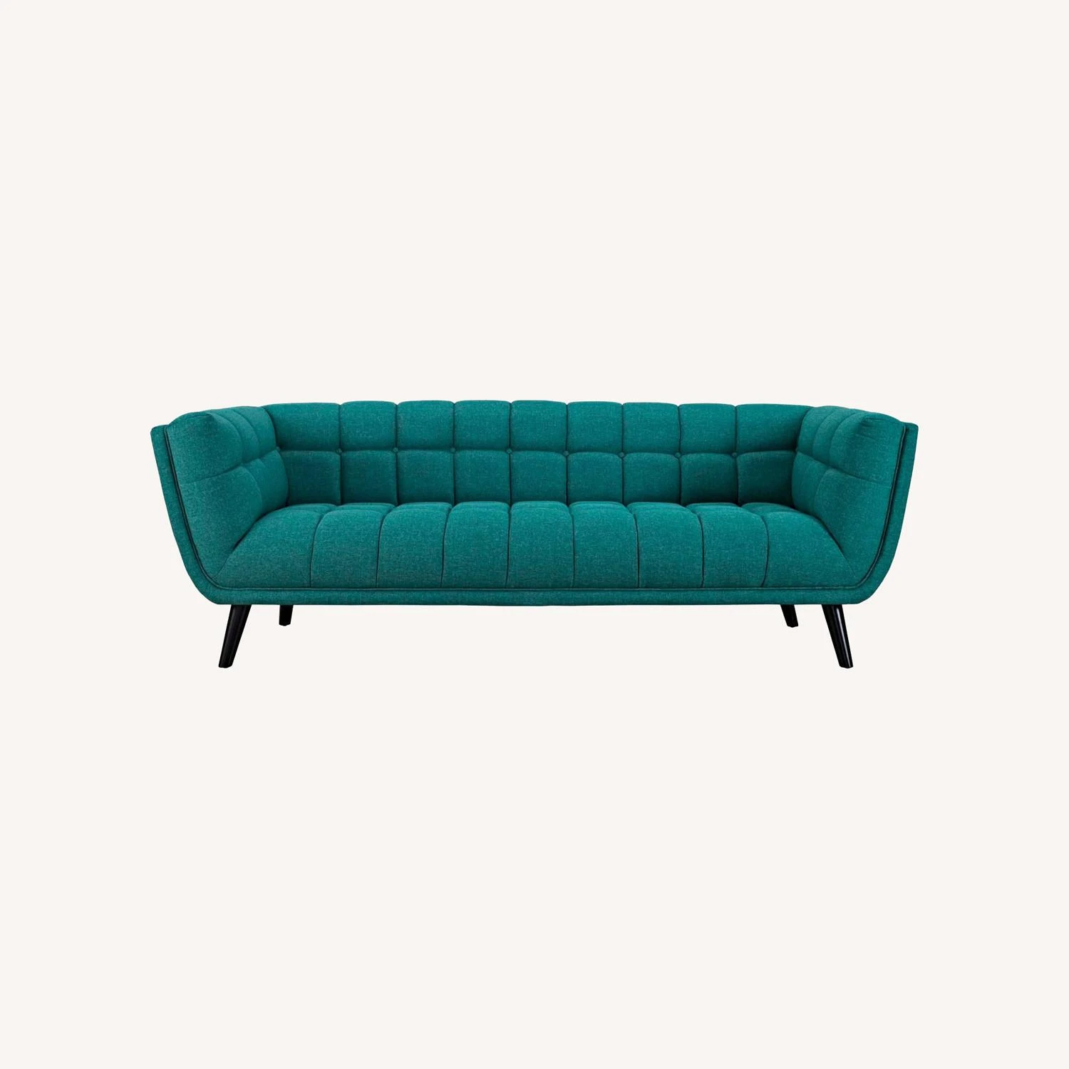 Other Sofa In Teal Button Tufting & Black Wood Legs 2 Other Sofa In Teal Button Tufting & Black Wood Legs - Image 2