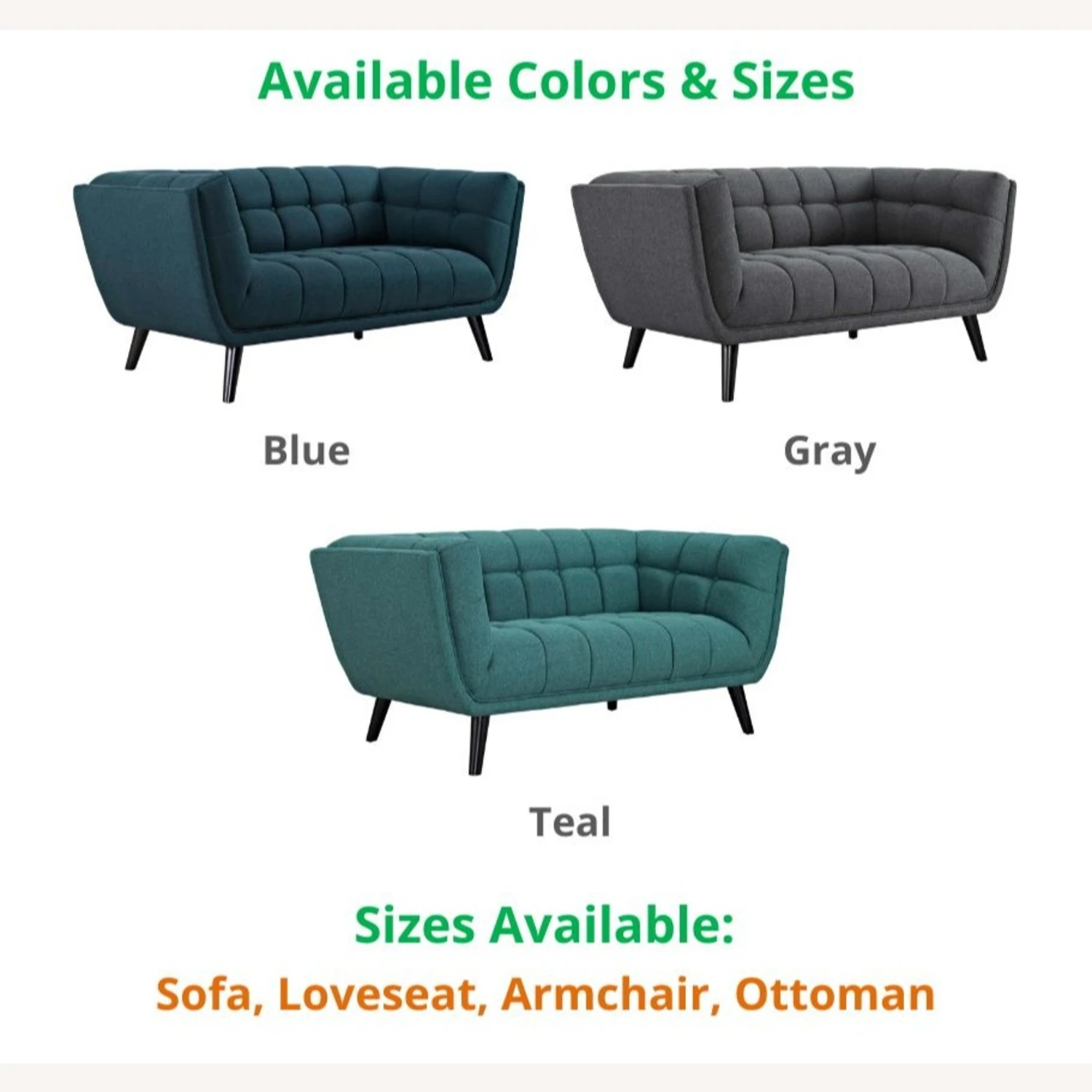 Other Sofa In Teal Button Tufting & Black Wood Legs 3 Other Sofa In Teal Button Tufting & Black Wood Legs - Image 3