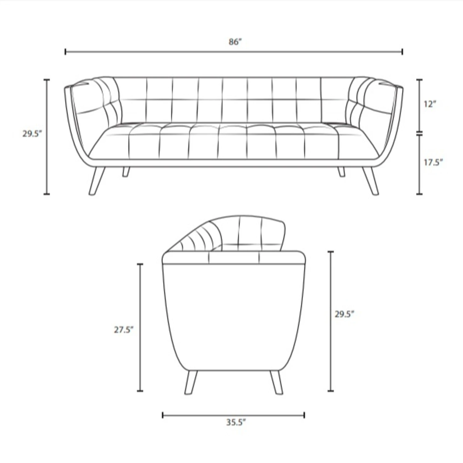 Other Sofa In Teal Button Tufting & Black Wood Legs 4 Other Sofa In Teal Button Tufting & Black Wood Legs - Image 4