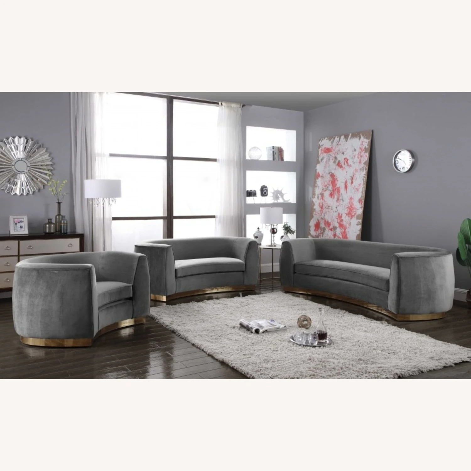 Other Sofa In Grey Velvet W/ Curved Back Design 1 Other Sofa In Grey Velvet W/ Curved Back Design