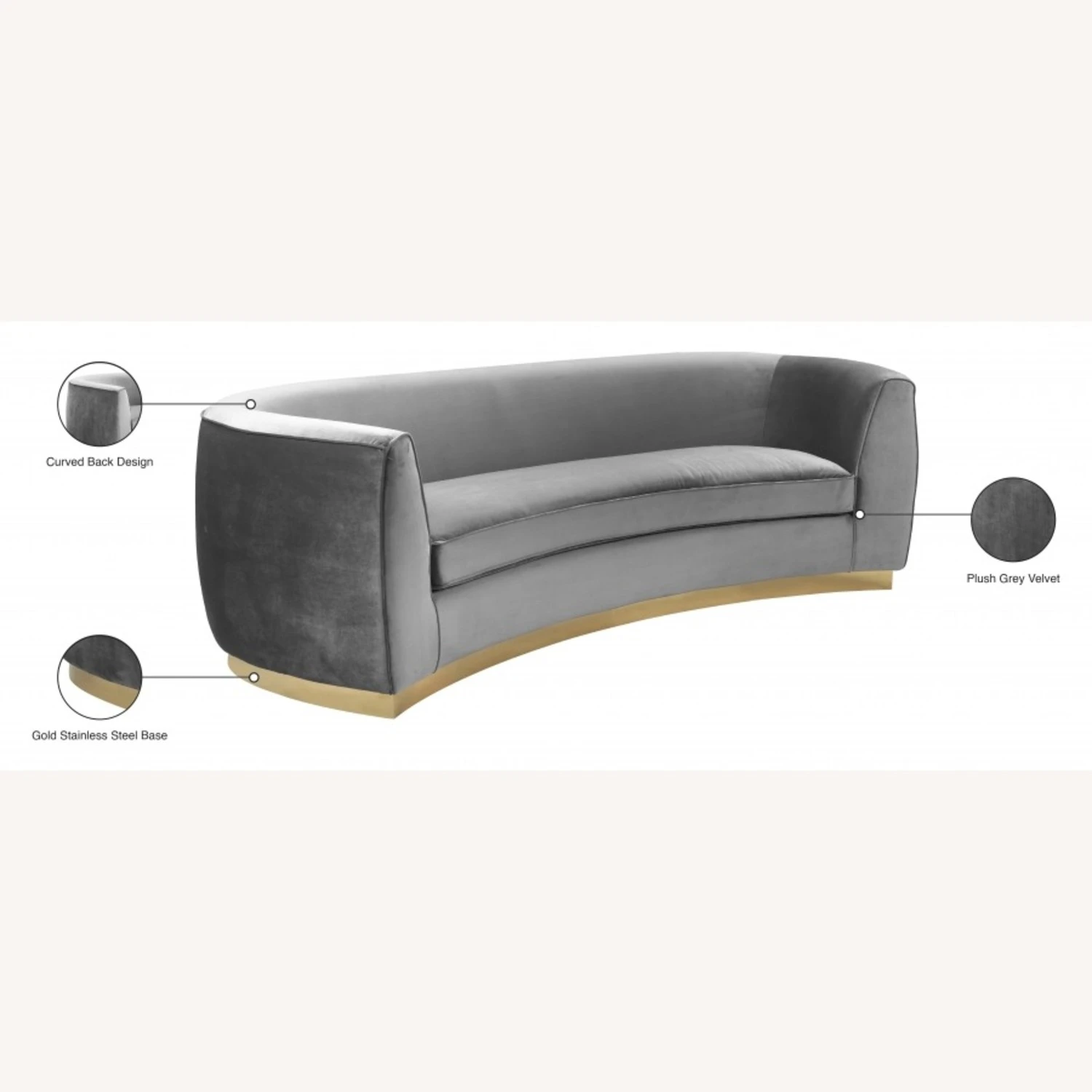 Other Sofa In Grey Velvet W/ Curved Back Design 5 Other Sofa In Grey Velvet W/ Curved Back Design - Image 5