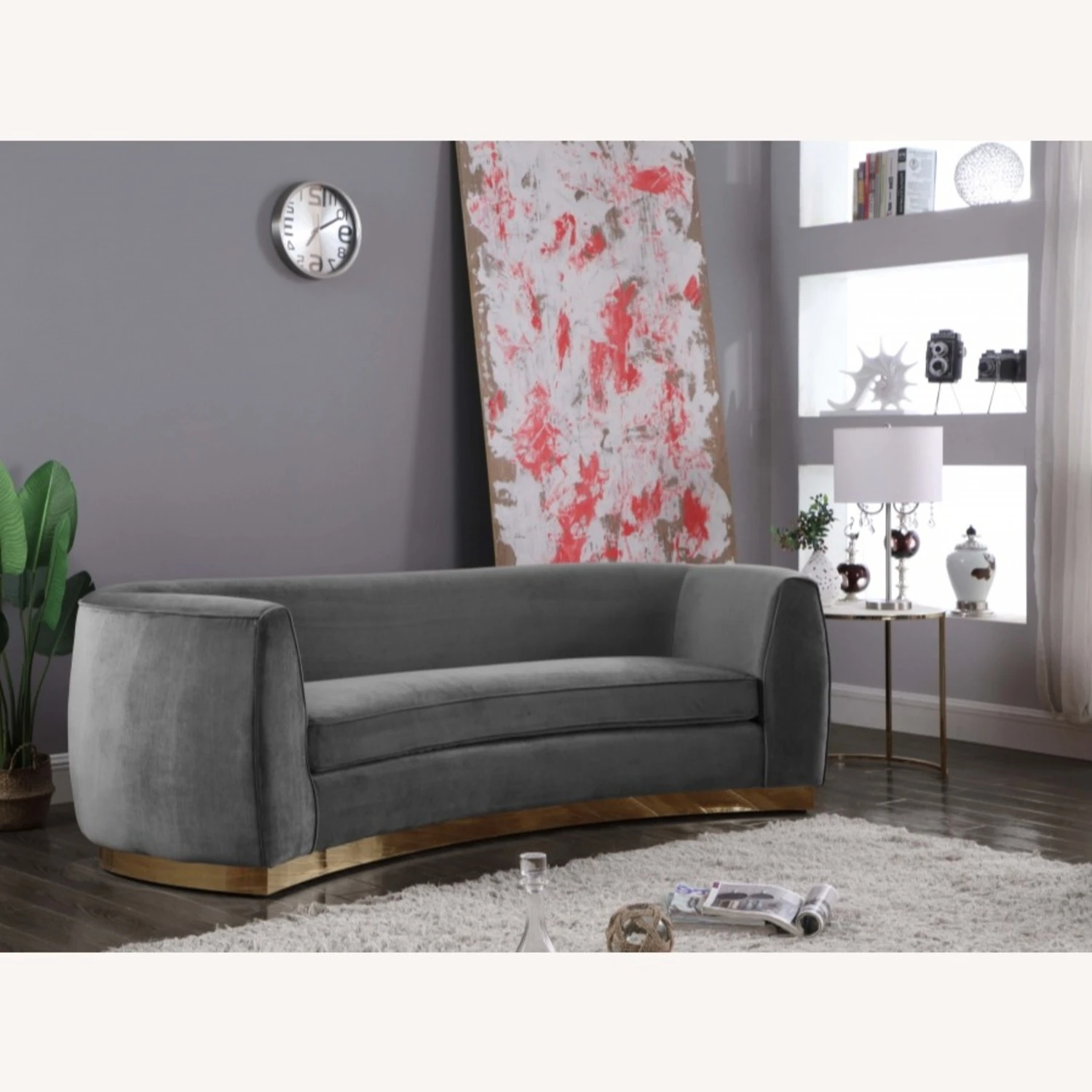 Other Sofa In Grey Velvet W/ Curved Back Design 6 Other Sofa In Grey Velvet W/ Curved Back Design - Image 6